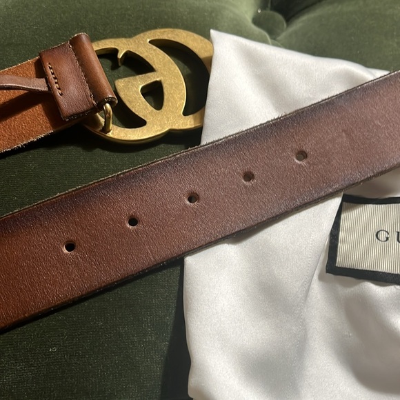 Auth GUCCI Gold & Brown Leather MARMONT Belt.. pristine condition! - Picture 5 of 5